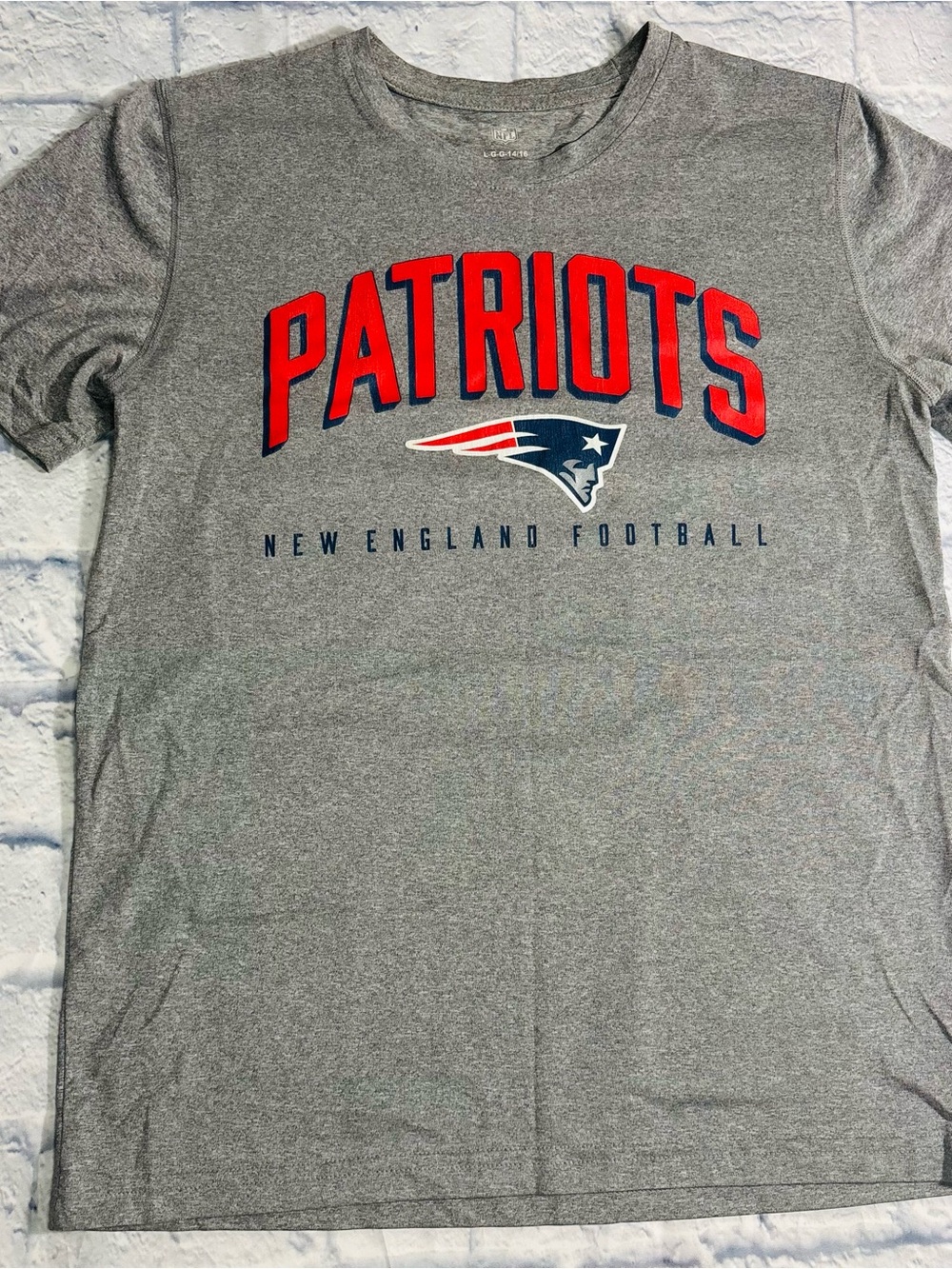 New England Patriots Boys Grey Athletic Short Sleeve Size Youth L (14/16)